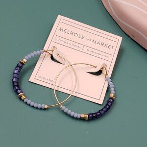 Melrose and Market, NWT, Nickel free, gold tone blue beaded hoop earrings